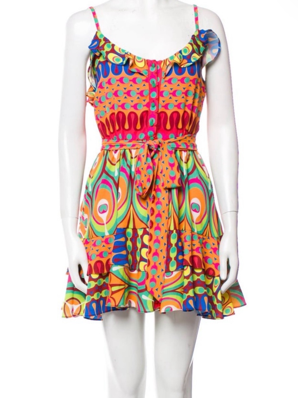Alexis Multicolor Psychedelic Mini Dress in Pink, Orange, Green, Blue